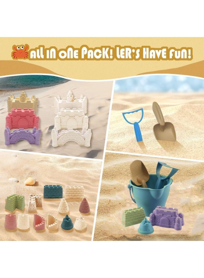 TAPIT 12 Piece Sand Castle Building Beach Toys Bag For Outdoor Play Including Sand Bucket Rake Shovel Sand Molds Travel Sand Toys Sandbox Toys for Toddlers Kids Boys Baby (Pink) - Image 4